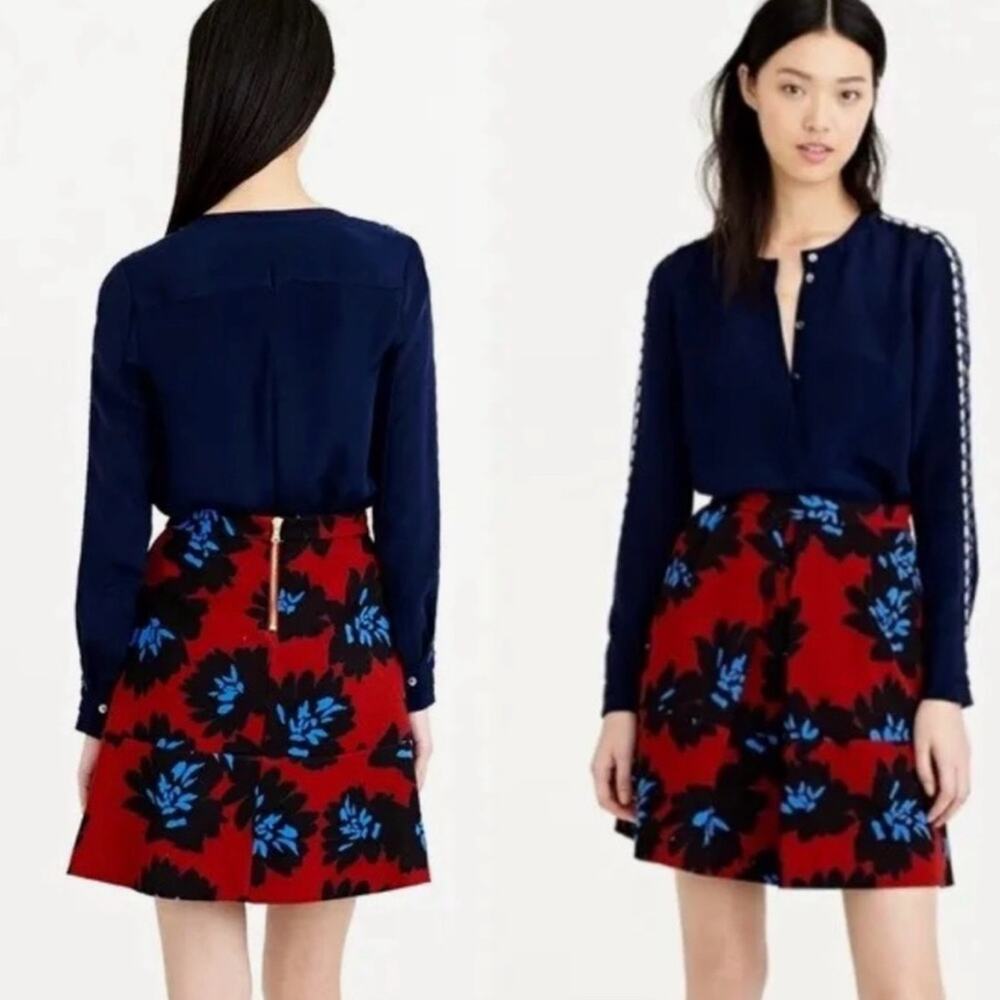 J.Crew Floral A Line Mini Skirt Red Black Cotton Preppy Size 2